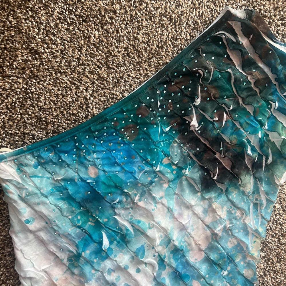 One-Shoulder Blue Multicolored Top with Rhinestones - Picture 2 of 3